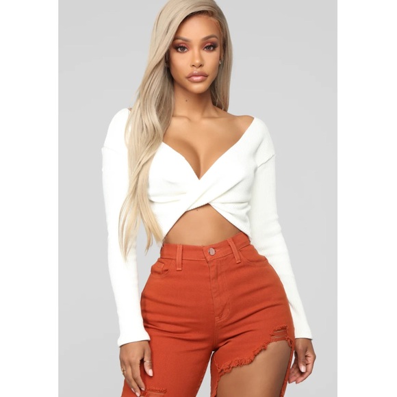 Fashion Nova Twisted Sista Ribbed Top | Cream - Picture 2 of 8
